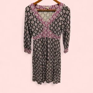 Vintage Y2K Soft flowy washed geometric vneck 3/4 sleeve midi dress purple black